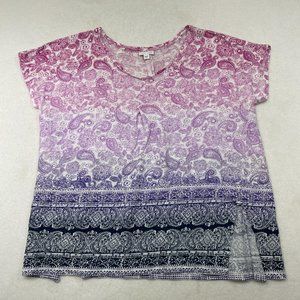 J Jill Love Linen Paisley Ombre Tunic Shirt Size XL Colorful Boho Casual